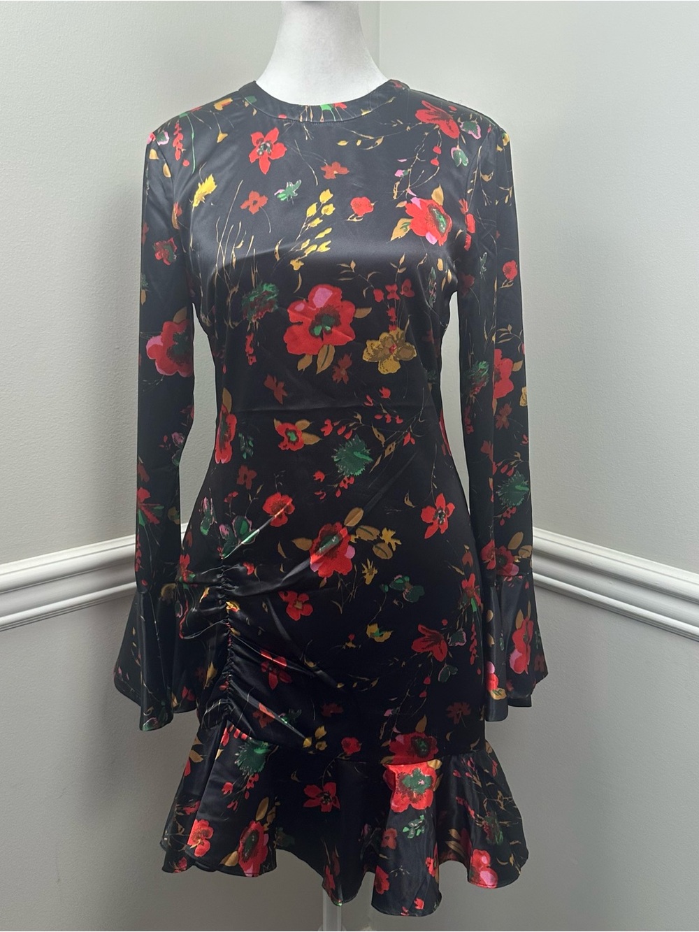 Likely Black Floral Long-Sleeve Ruffle Hem Dress 2 NWTS